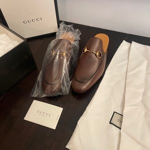 Men’s Gucci Horsebit Leather Backless Loafers in Brown